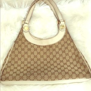 🔱 GUCCI VINTAGE Ivory Leather GG Monogram Canvas